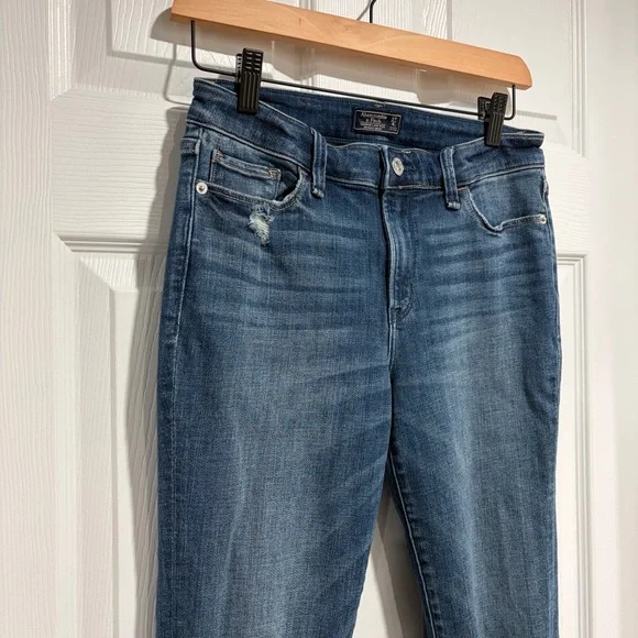 2/$25 Abercrombie & Fitch Blue Distressed Harper Low Rise Skinny Boot Cut Jeans - Picture 2 of 7